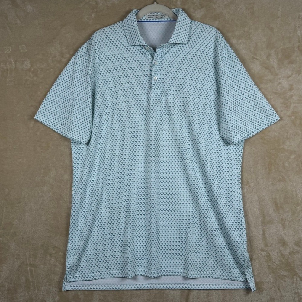 Holderness & Bourne The Weaver Golf Polo XL White Cobalt Shamrock Palm Print